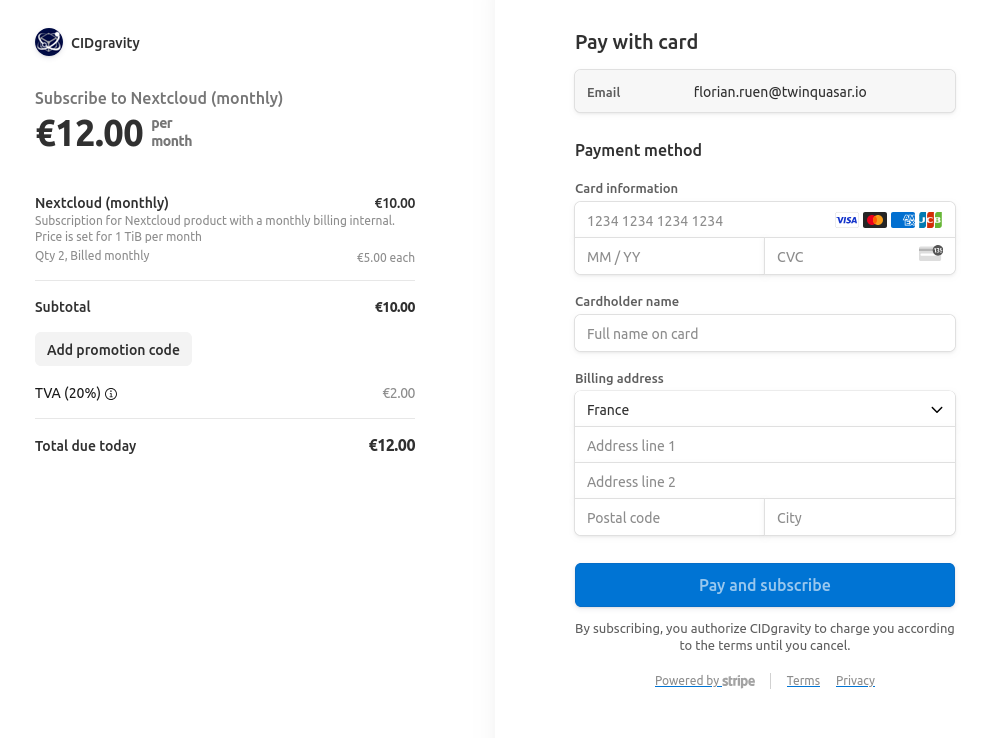 Payment page