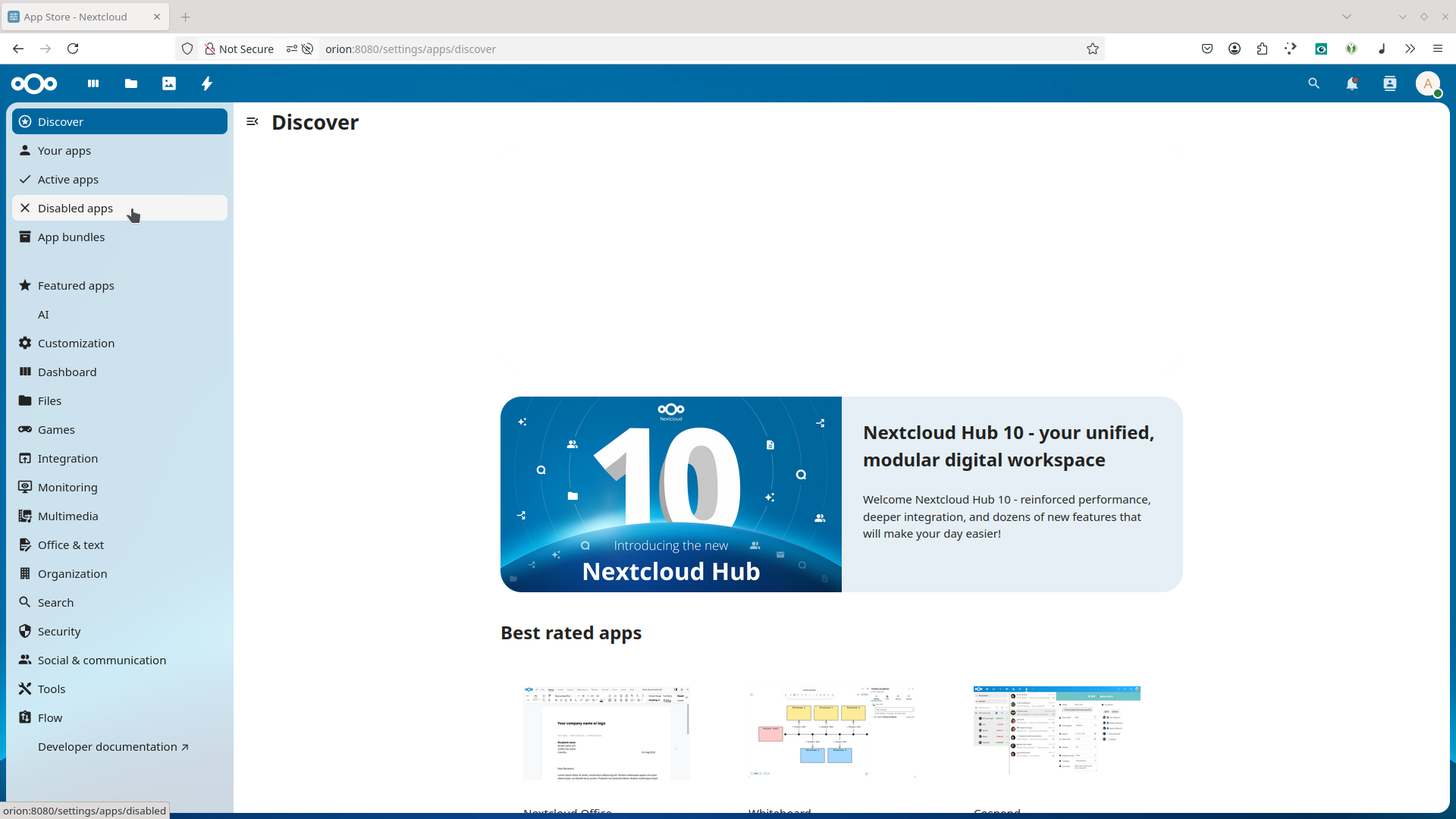 Disabled apps section