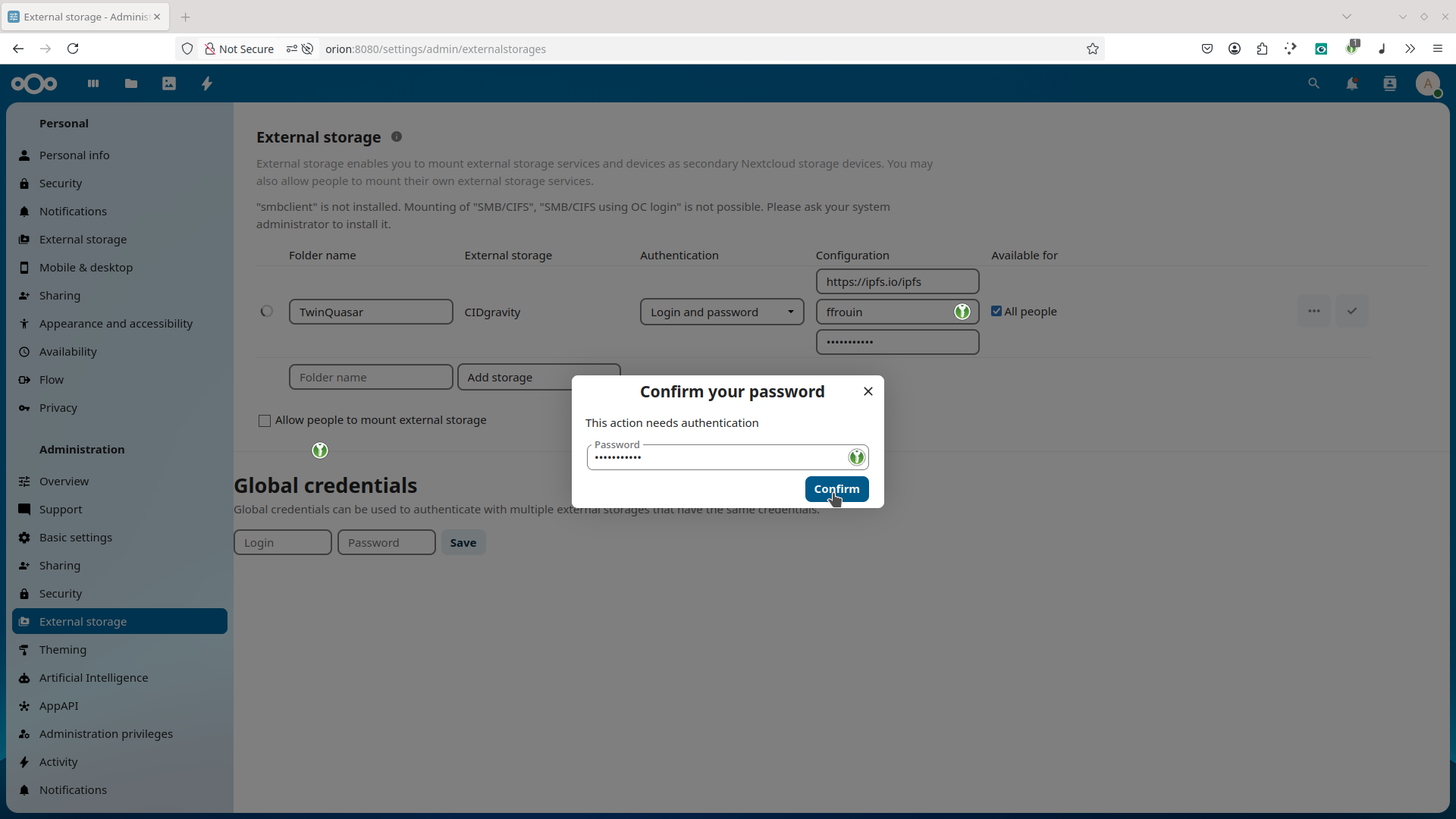 Confirm with password