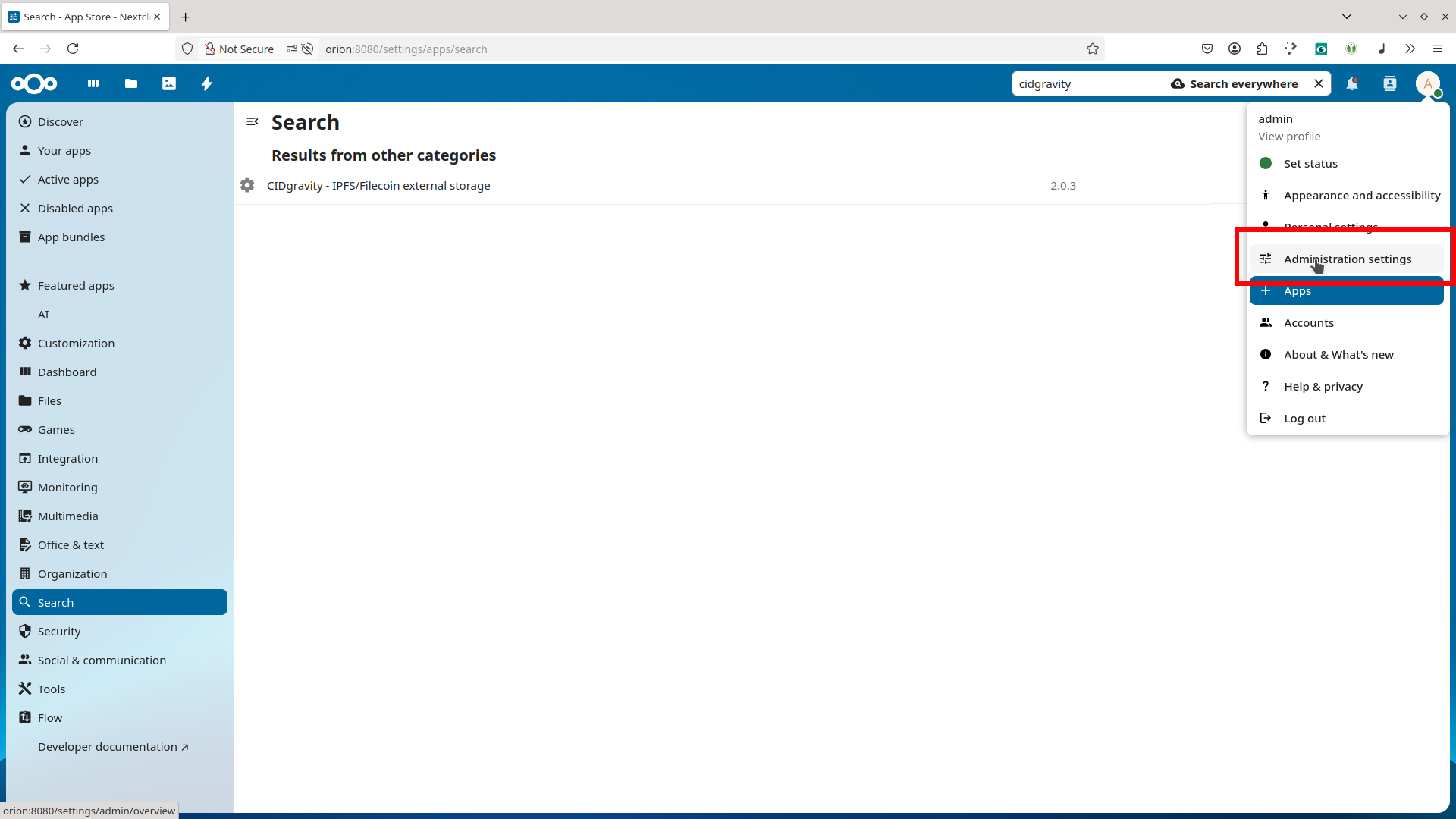 Admin settings