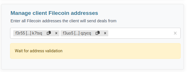 Manage Filecoin addresses for this client